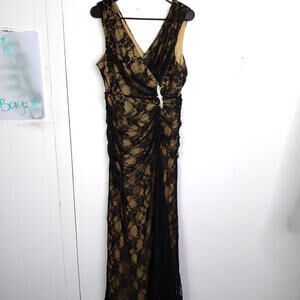 Vintage Dress Womens Large Formal Event Floral Mesh Fitted Ruched Sexy Goth Prom
